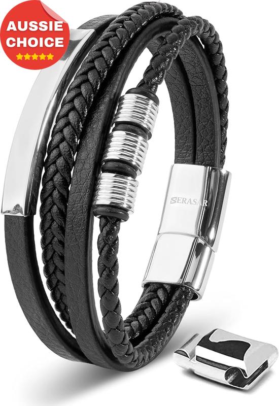 Men's Black Genuine Leather Bracelet Brave Stylish Wristband Jewelry Gift