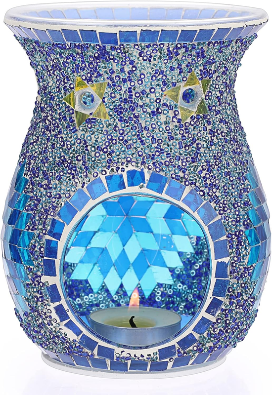 Charming Mosaic Essential Oil Burner, Tea Light Wax Melt Warmer for Scented Wax, Decorative Fragrance Oil Warmer Tealight Candle Holder, Incense Aroma Diffuser for Home Table Decoration