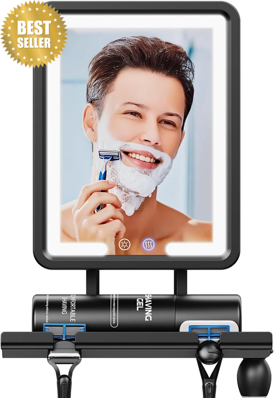 Fogless Lighted Shower Mirror for Shaving, 3 Light Modes, 360° Rotation, Recharg
