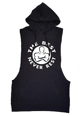 The Best Never Rest Black Tank Top Hoodie Workout Gym Boxing MMA Lift Vest