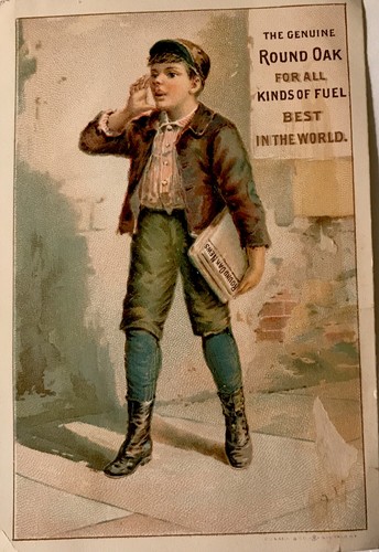 VICTORIAN TRADE CARD, ROUND OAK STOVE CO, PAPER BOY | eBay
