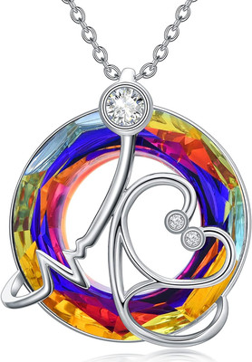 Nurse Stethoscope Necklace Sterling Silver Embellished with Crystals from Austri