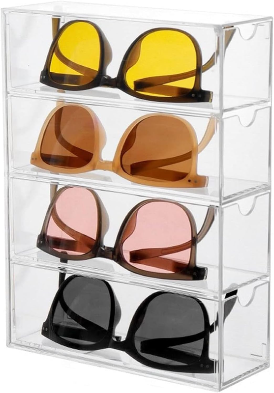 Sunglass Organizer, Transparent Glasses Holder 4 Storage Drawers, Sunglass Case