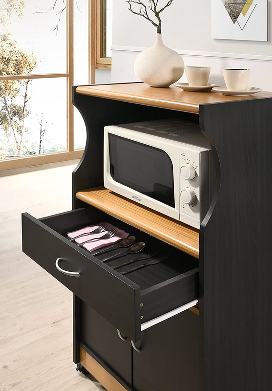IMPORT Microwave Cart with One Drawer, Two Doors, and Shelf for Storage, Black-B