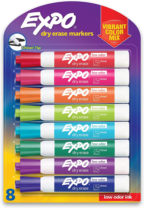 EXPO Low Odor Dry Erase Markers, Chisel Tip, Assorted Colors