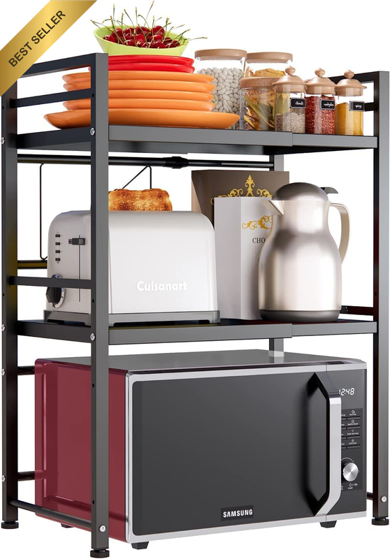 Expandable Microwave Oven Rack Shelf,  Carbon Stainless Steel Kitchen Countertop