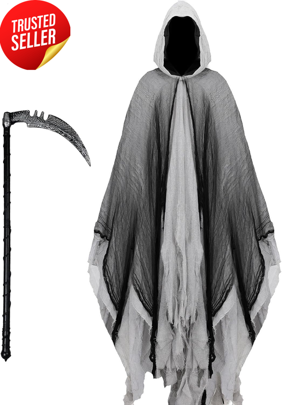 Halloween Grim Reaper Costume Set 2Pcs Cloak Sickle Cosplay