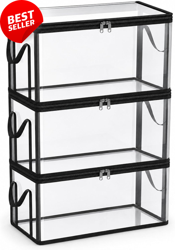 3PCS Large Clear Plastic Storage Box Hinged Lid Heavy Duty Organizer