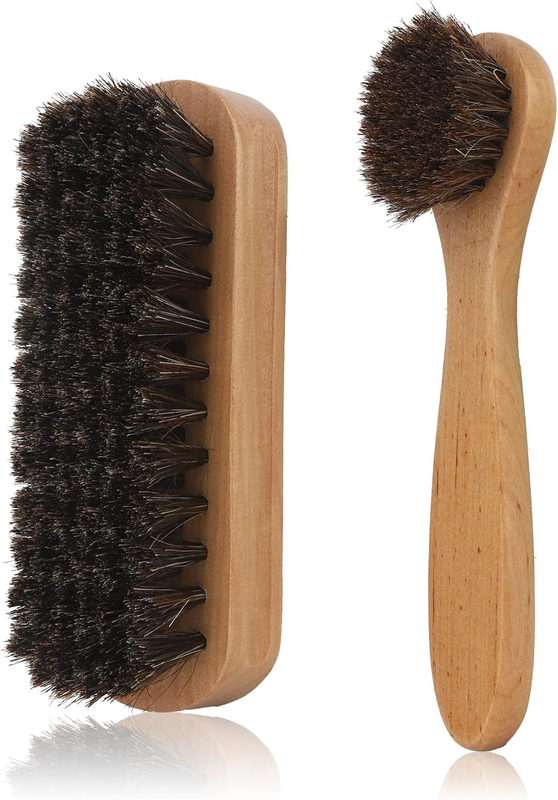 Natural Wood Shoe Brush Set - Eco-Friendly Horsehair Shoe & Boot Cleaners, Dual-