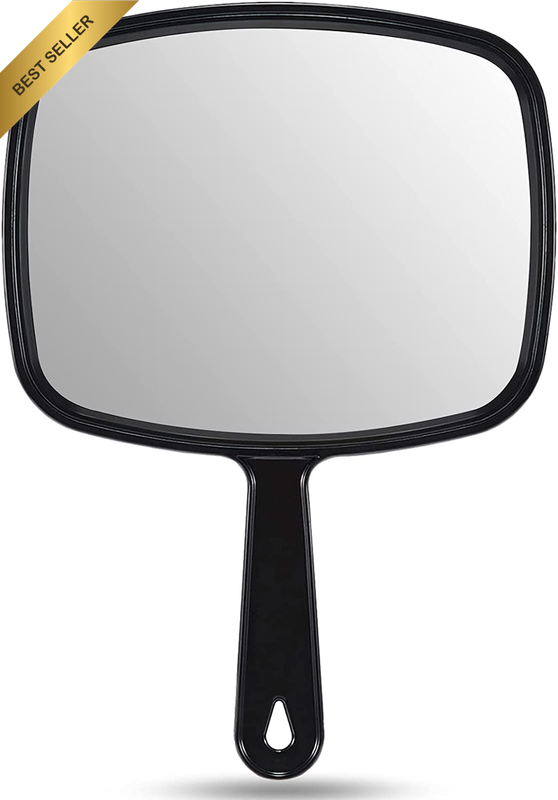 9.3" L X 6.6" W Hand Mirror, All Black Handheld Mirror with Handle