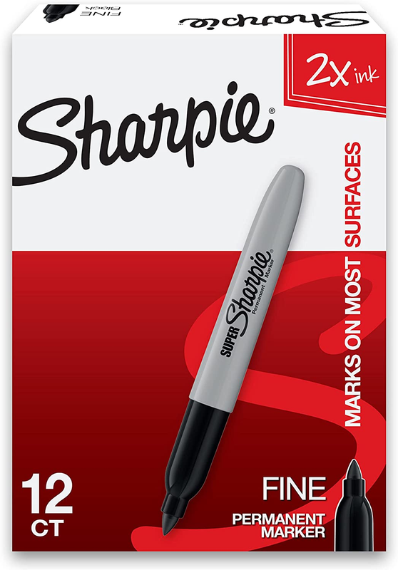 Sharpie Super Permanent Markers, Broad Fine Tip, Black, 12 C