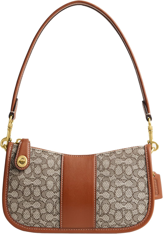 COACH Mini Signature Jacquard Swinger 20, Cocoa Burnished Amb