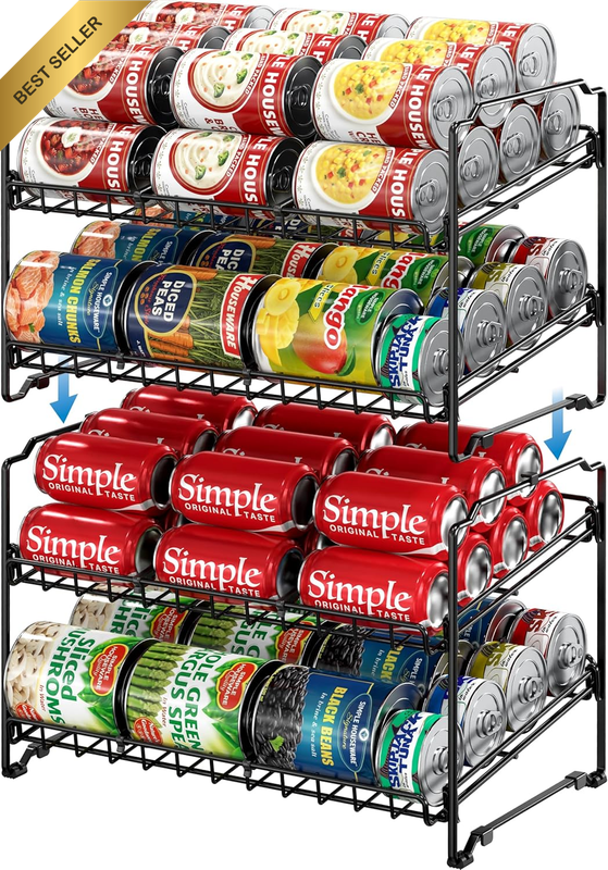 2 Pack Stackable 2 Tier Can Rack, Black