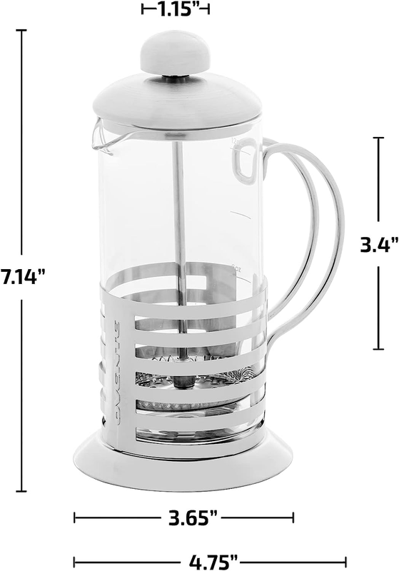 12 Ounce French Press Coffee & Tea Maker, 4 Filter Stainless Steel Plunger Syste