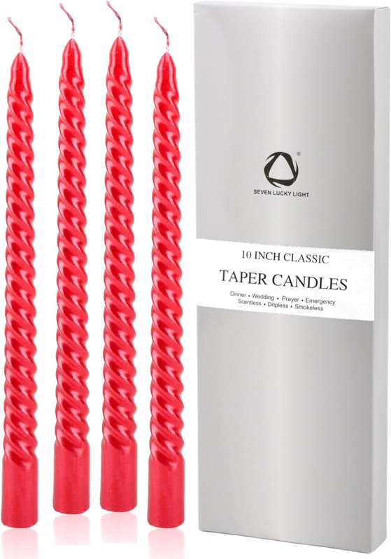 SEVEN LUCKY LIGHT Red Taper Candles, Metal Style Taper Candl