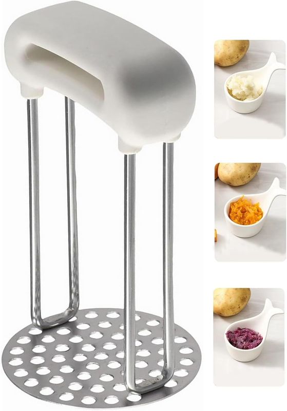 Mini Heavy Duty Potato Masher with Ergonomic Handle, Fine Mesh Plate for Smooth