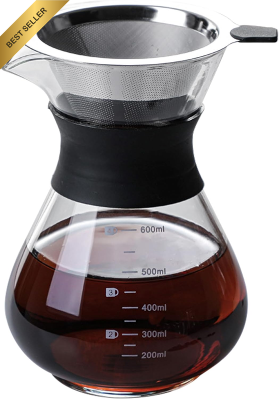 Pour over Coffee Maker 600Ml - Borosilicate Glass Carafe with Stainless Steel Fi