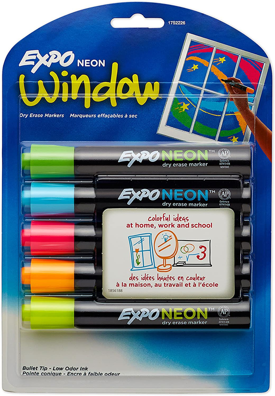 EXPO Neon Dry Erase Markers, Bullet Tip, Assorted Colors, 5 