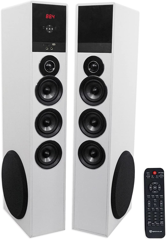 TM150W White Powered Home Theater Tower Speakers 10" Sub/Bluetooth/Usb