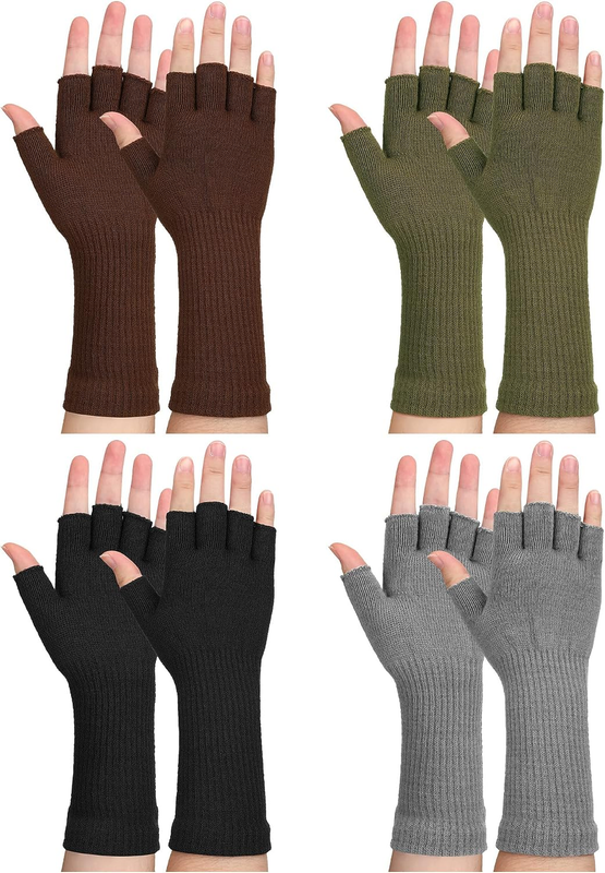 4 Pairs Winter Fingerless Gloves for Men Women Knit Long Cuff Stretchy Typing Wa
