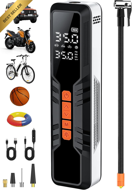 Electric Tire Pump 150PSI, 4X Rechargeable Inflator Pump with Digital Pressure G