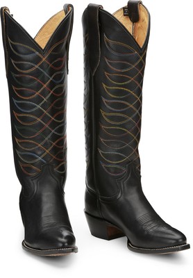 Pre-owned Justin Boots Justin 15in Womens Midnight Black Whitley Leather Cowboy Boots