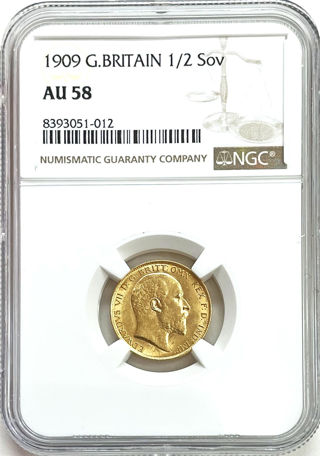 1909 GOLD GREAT BRITAIN 1/2 SOVEREIGN KING EDWARD VII COIN
