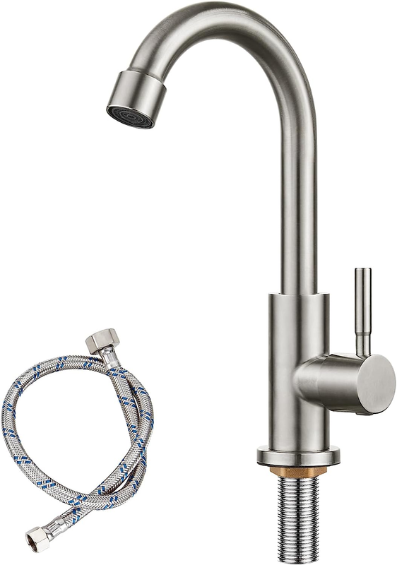Cold Water Only Kitchen Faucet Brushed Nickel Single Handle 1 Hole 360 Degree Sw