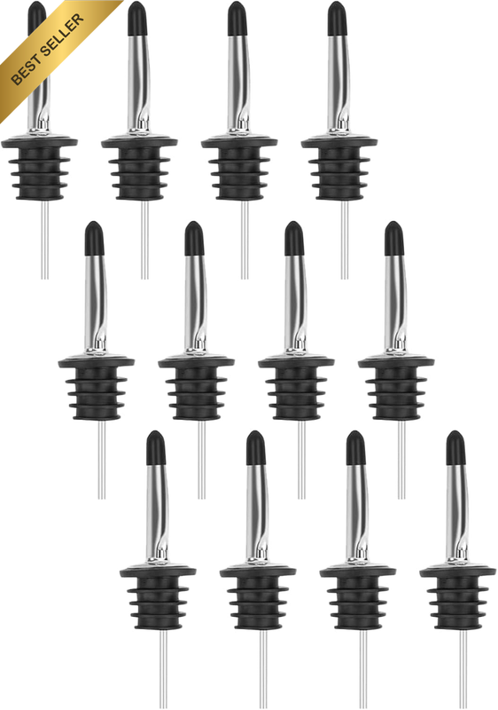 Premium Olive Oil and Spirit Pour Spouts with Sealed Dust Caps, Set of 12 Stainl