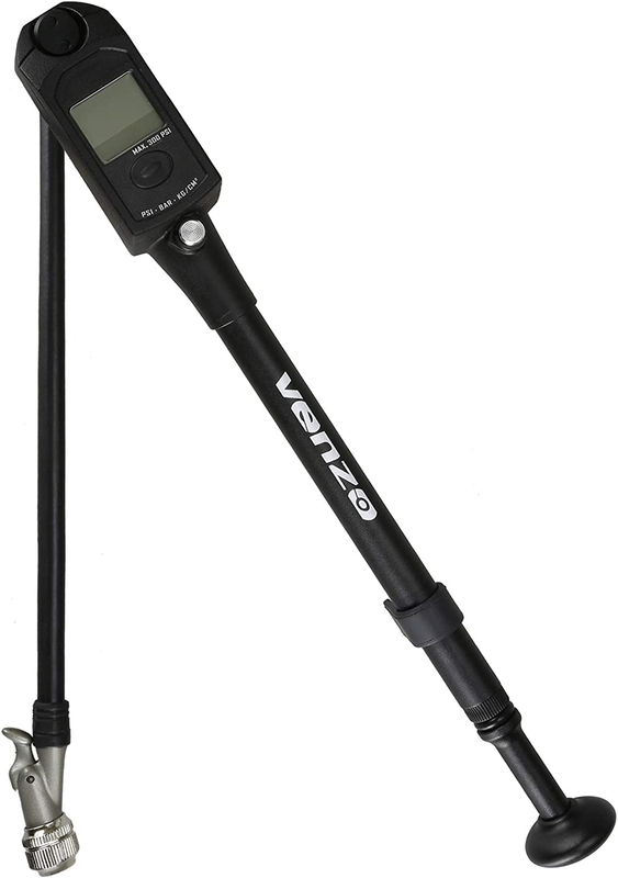 Venzo -NO AIR Loss - Bike Bicycle High Pressure Shock Pump 300 PSI Max Fork & Re