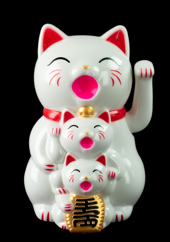 Famille Chat Japonais Maneki Neko Patte AnimÃ©E Avec Pile - 12cm # 327-X9c