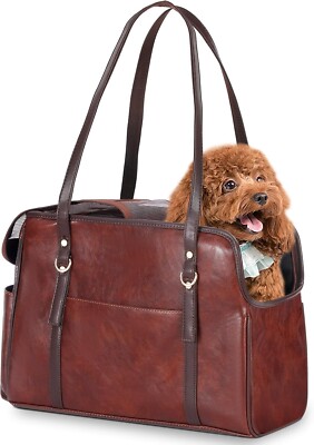 Dog Carrier Purse, Fashion Leather Pet Carrier with Pockets, Airline Approved So