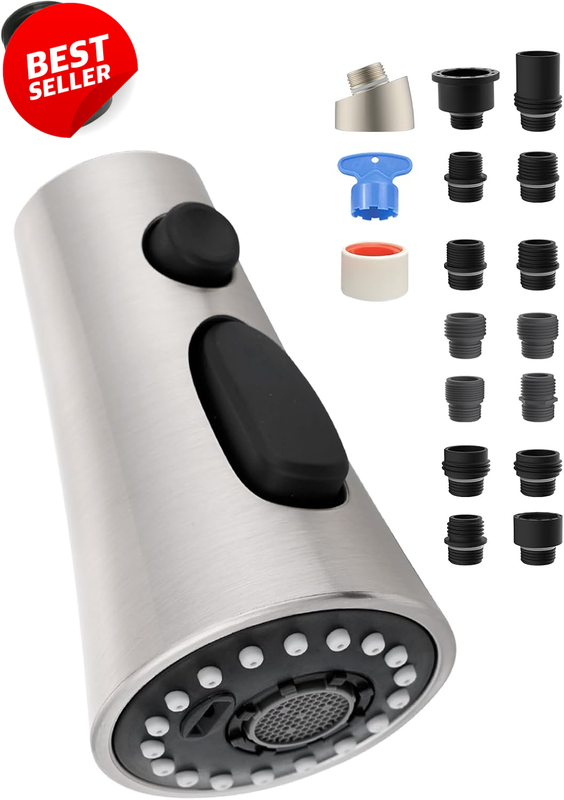 Kitchen Faucet Spray Head 3 Mode Pull Down Nozzle 15 Adapter Kit Nickel - US