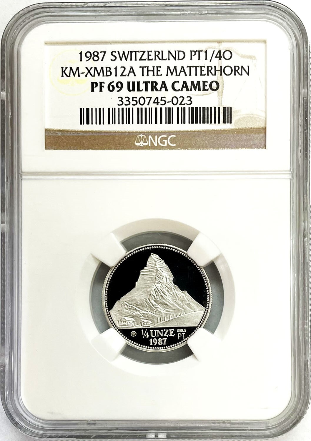 マニフォールド パッチーノ 278 silver hologram 1987 PLATINUM SWITZERLAND 1/4 OZ MATTERHORN COIN NGC PROOF