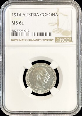 1914 SILVER AUSTRIA 1 CORONA FRANZ JOSEPH I COIN NGC MINT STATE 61