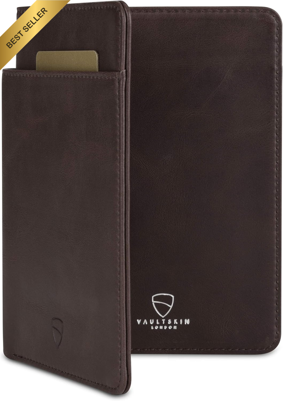 RFID Blocking Leather Passport Vaccine Card Holder Travel Case Brown