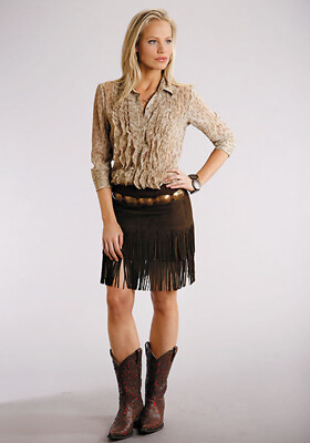 Pre-owned Stetson Womens Suede Fringe Brown Leather Skirt