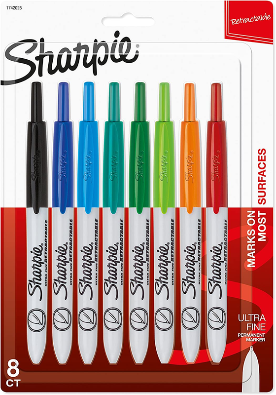 Sharpie Retractable Permanent Markers, Ultra Fine Point, Assorted Colors, 8 Coun