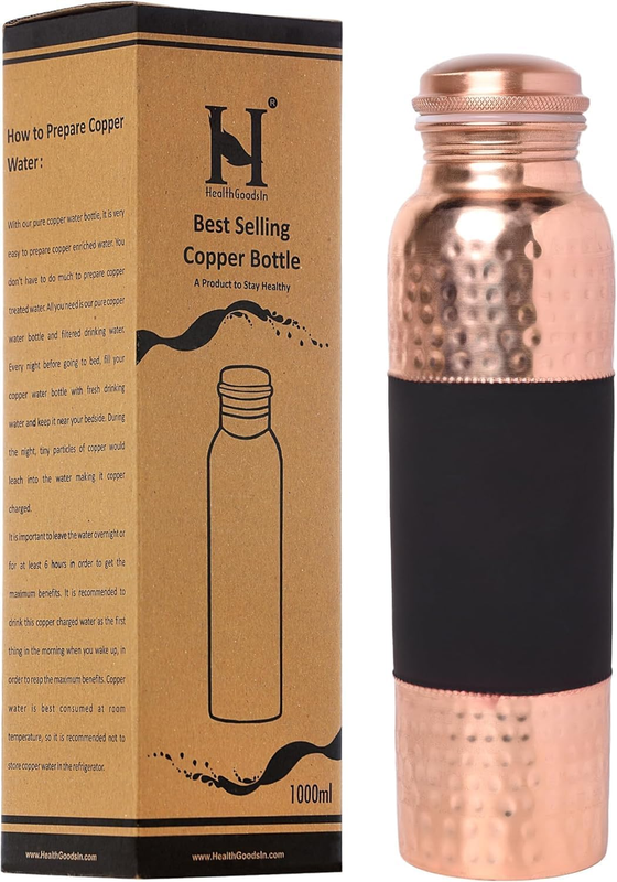 Copper Bottle 1000Ml Made from Pure Copper| Handmade Copper Bottle Hammered and