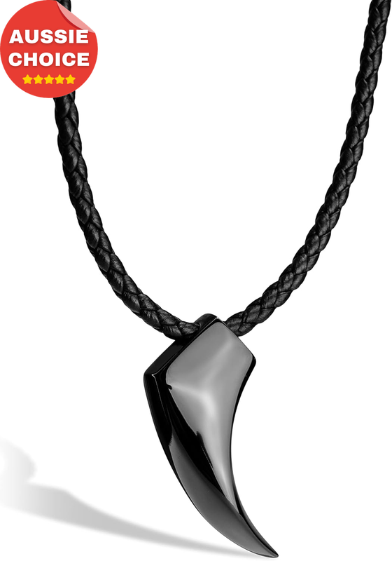 Wolf Pendant Leather Necklace Men Jewelry Gift Box 80s Style Fashion