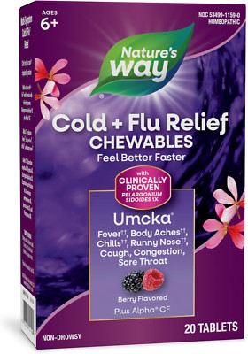 Nature's Way Umcka Cold & Flu Relief, Shortens & Reduces Severity, 20 Chewables