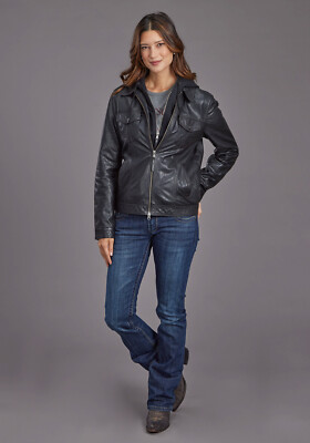 Pre-owned Stetson Womens Smooth Jean Style Black Leather Leather Jacket