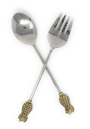 IHI Hammered Aluminum Salad Servers with Gold Gilded Pineapples, Set of 2, 13