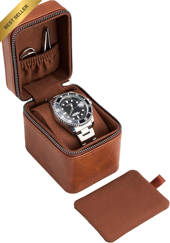 Single Watch Travel Case for Men, PU Leather Portable Watch Holder, Compact Smal