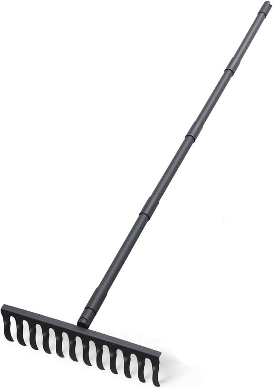 Bow Rake for Soil Leveling 60 Inch Heavy Duty Garden Tool with 12 Tines Adjustable Long Handle Thatch Rake for Gardening Loosening Soil Leveling Mulch Gathering Leaves, Black