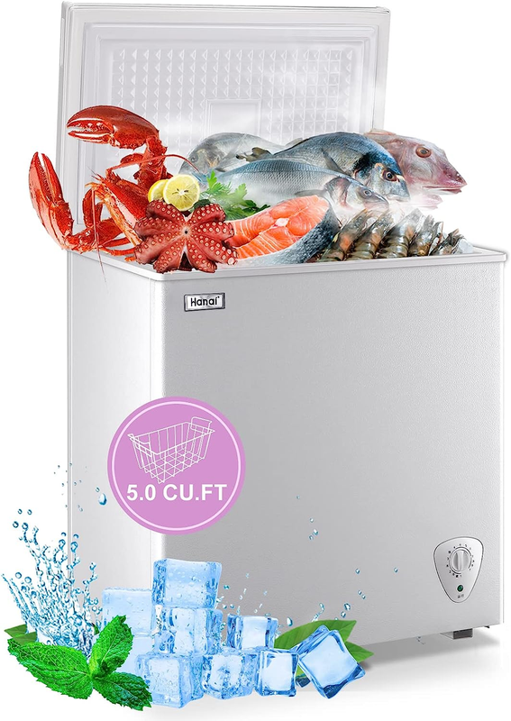 Chest Freezer Deep Freezer 5.0 Cu.Ft Mini Freezer White Free-Standing Top Door F