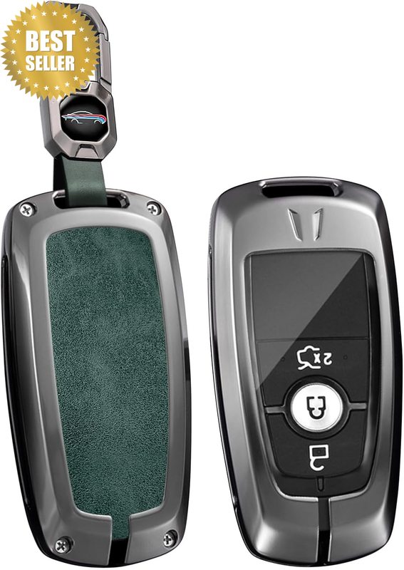 Metal Leather Car Key Fob Cover Fit for Ford Mustang Ranger Transit Ecosport Eve