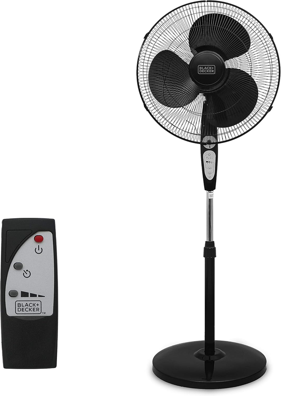 18-Inch Stand Fan with Pedestal Base, Height Adjustable Pedestal Fan with Remote and Touch Control Panel, Free Standing Fan with 90-Degree Oscillating and 3-Speed Settings, Black