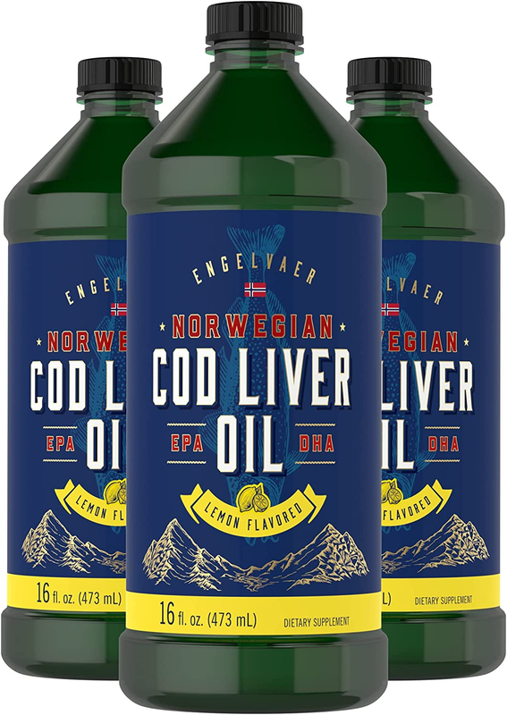 Cod Liver Oil Liquid 16 Fl Oz Pack of 3 Bottles Lemon Flavor No GMO Gluten Free