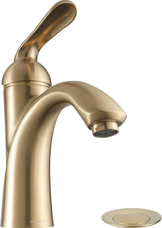 Gold Bathroom Faucet Single Hole,  Antique Brass Bathroom Sink Faucet Single Handle Faucet for Bathroom Sink Bronze Gold Vanity Faucet with Drain Assembly, Deck Plate Included, BF290-BB